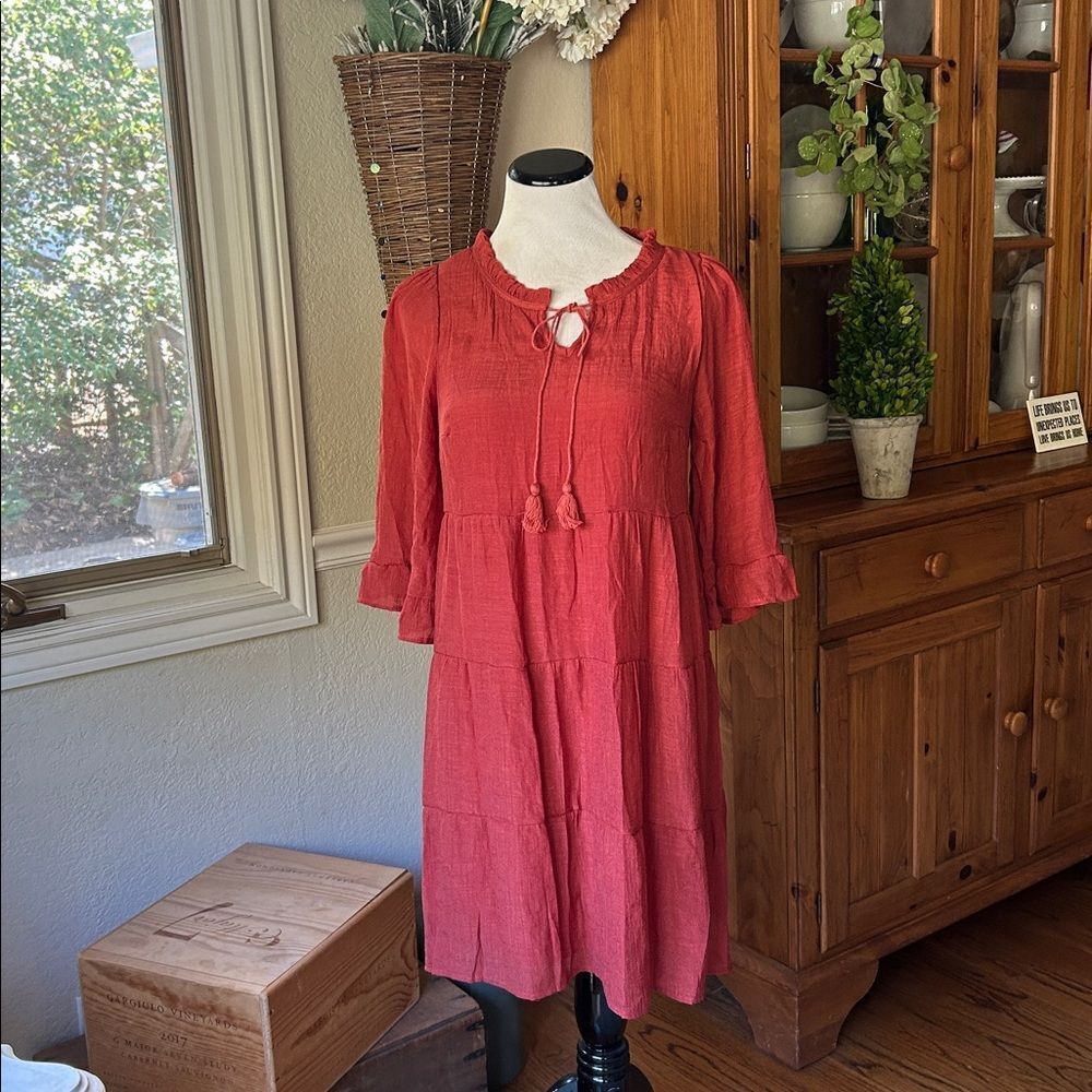 Anthropology naïf Bohemian Lined Rust Color Tiered Dress Size Small EUC
